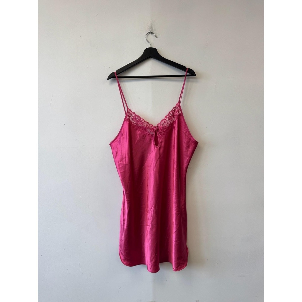 VTG Secret Treasures Chemise Womens XL Pink Satin Lace Lingerie Nightgown 90s